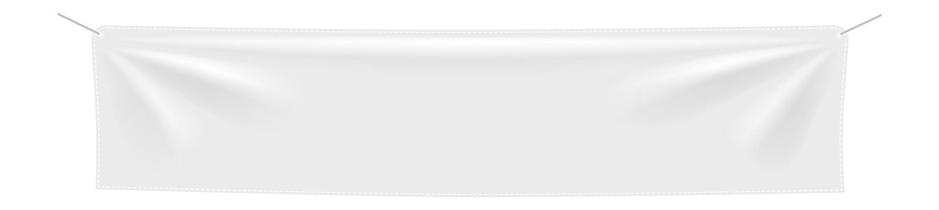 Realistic white rectangular textile banner hanging against a clean white background, providing an ideal space for displaying designs, messages, or promotional content effectively vector