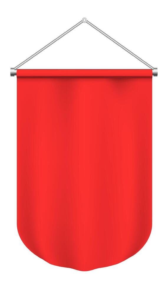 Red vertical pennant hanging from a metallic support, perfect for customization and visual communication, ideal for advertising and promotional purposes vector