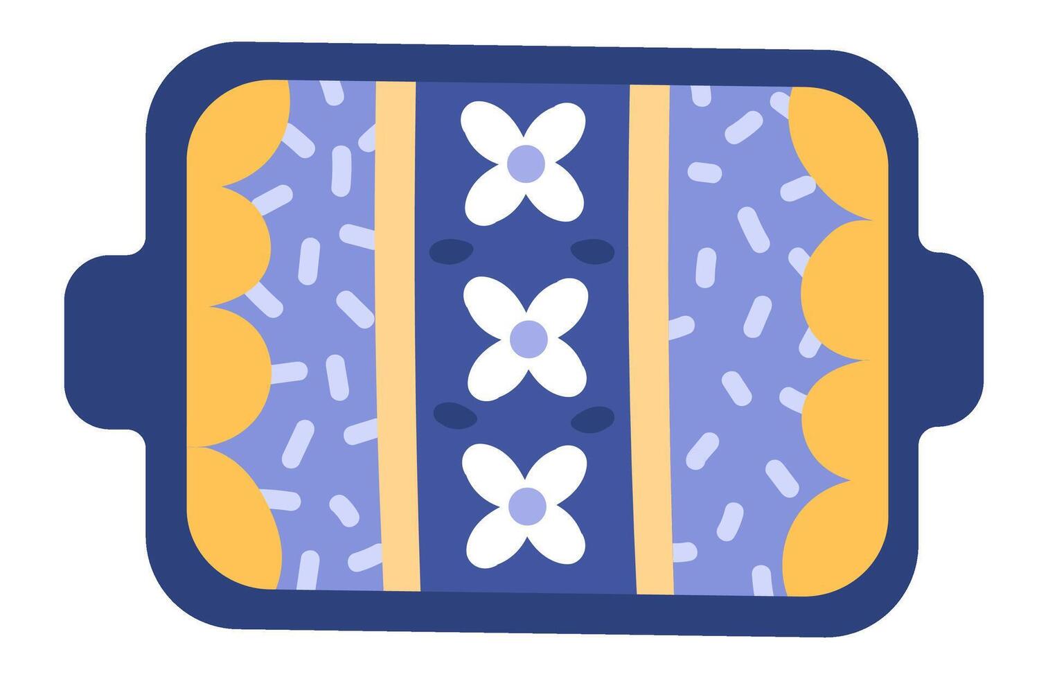 Rectangular baking tray filled with a delicious lemon cake, beautifully adorned with white flowers and colorful sprinkles, capturing the essence of homemade desserts and joyful celebrations vector
