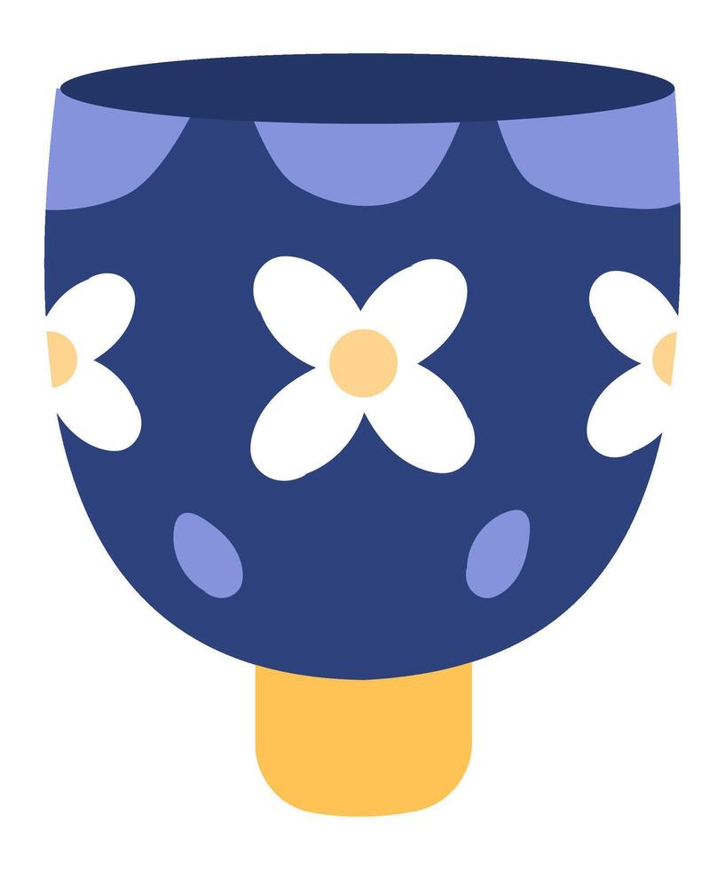 Blue ceramic flower pot with white flowers and yellow base standing out on a white background, perfect for holding plants and adding a touch of nature to any space vector