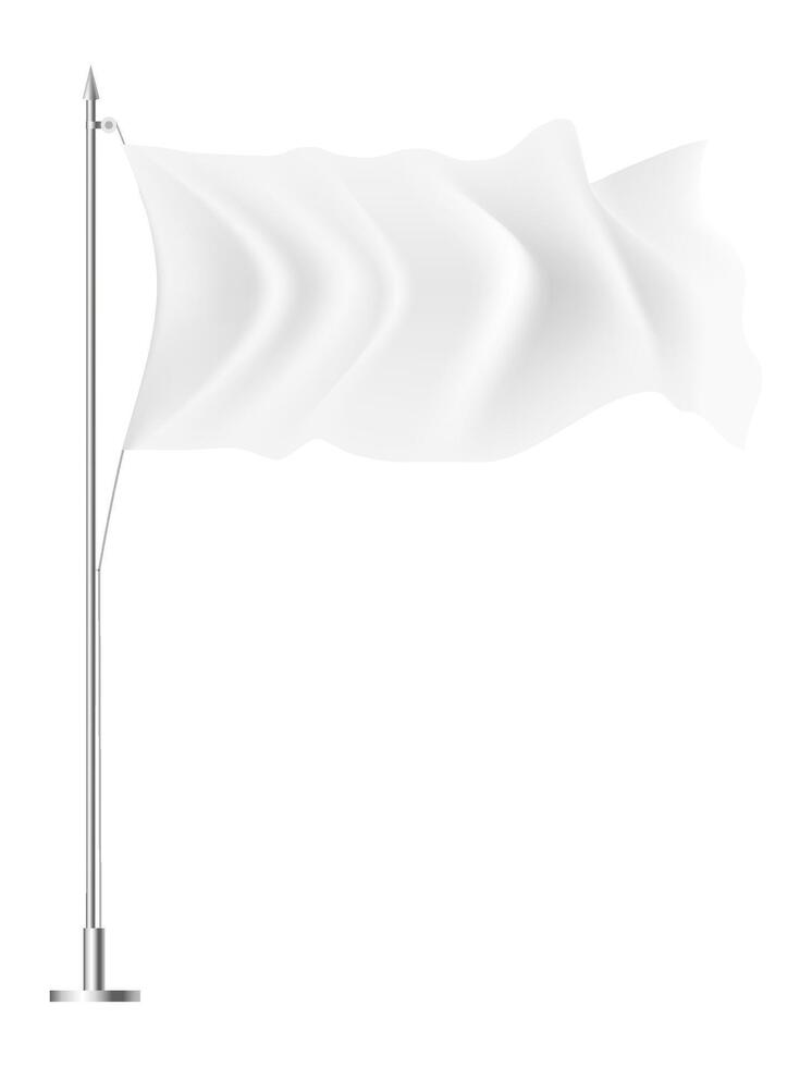 White flag waving on a flagpole against a white background, representing a concept of surrender, truce, or blank slate for design and customization vector