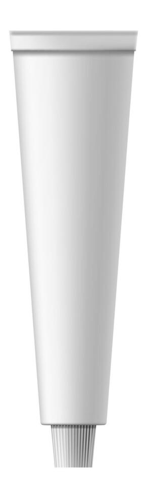 White blank plastic tube with ribbed lid standing vertically, ideal for sauce, glue, paint, cosmetics or any other viscous product packaging mockup, isolated on white background vector