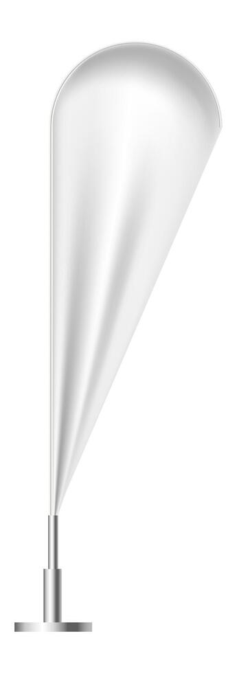 Realistic white advertising beach flag waving gracefully on a sturdy metal pole, serving as an ideal canvas for displaying unique designs or impactful messages in outdoor settings vector