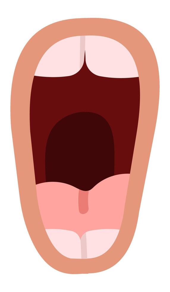 Human open mouth showing tongue and teeth, oral cavity, healthcare and anatomy concept, cartoon illustration isolated on white background vector