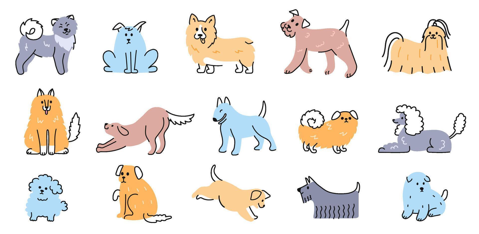 Cartoon dogs in different poses vector