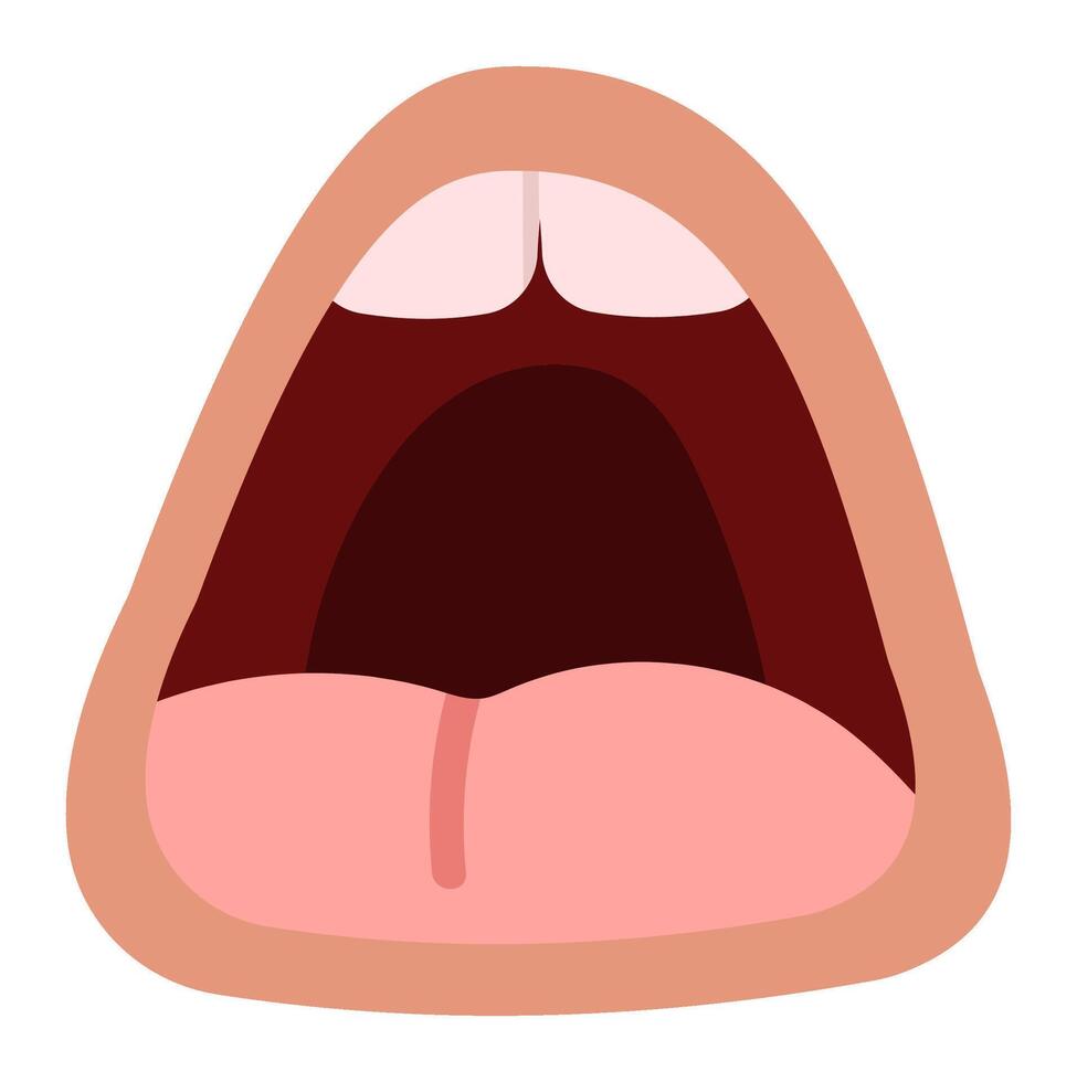 Cartoon open mouth showing tongue and teeth, suitable for illustrations related to communication, speech, singing, or expressions of surprise or fear vector