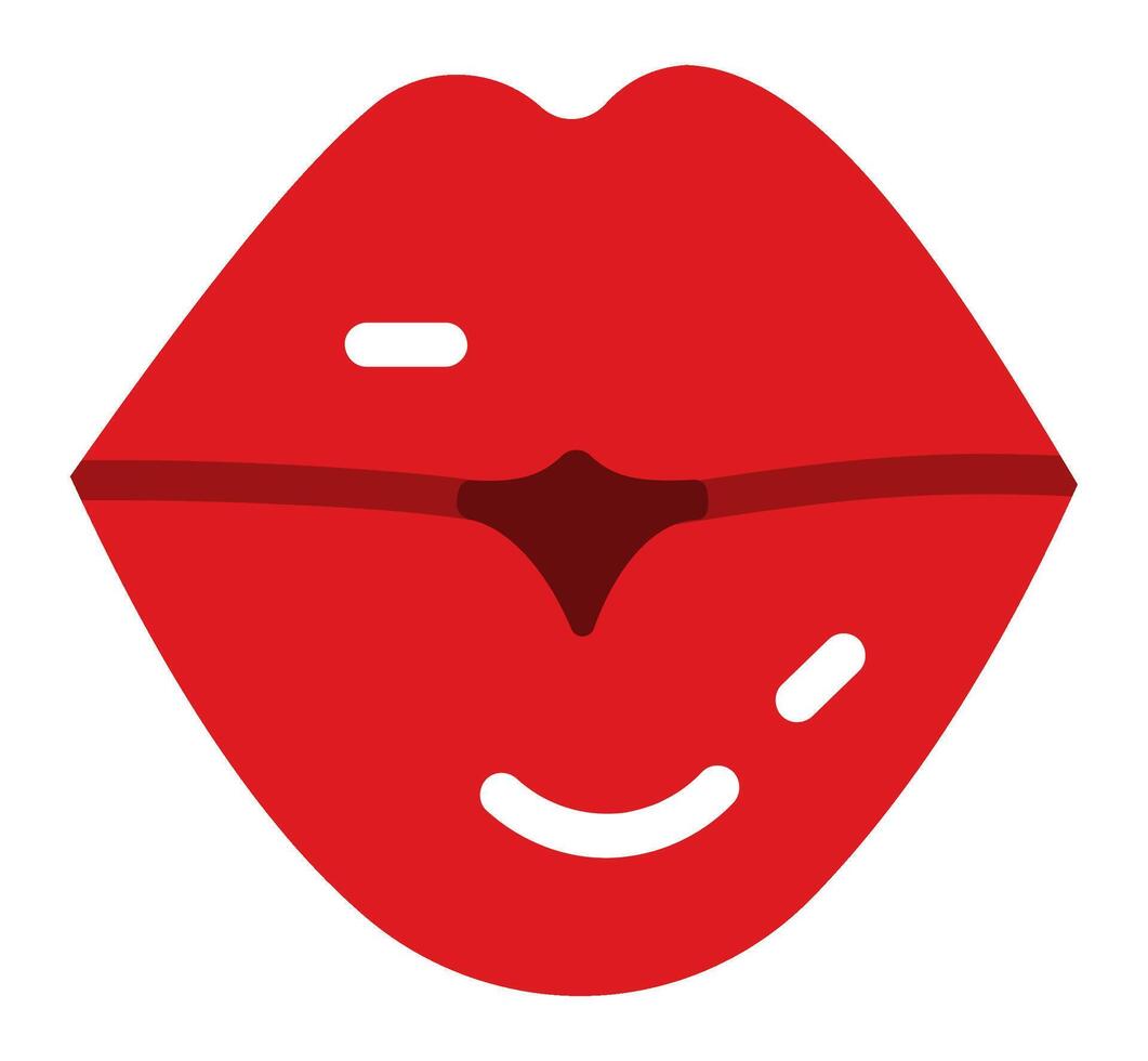 Slightly open red lips with a thin line representing the space between them and small white shapes suggesting reflections of light, sending a kiss on a white background vector