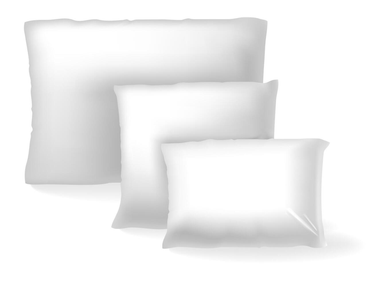 Three white pillows of different sizes vector