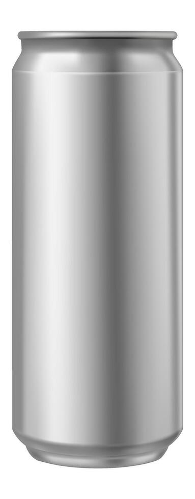 Photorealistic aluminum can resting on a white background, ideal for highlighting various designs and branding concepts. Perfectly suited for product mockups and marketing materials vector