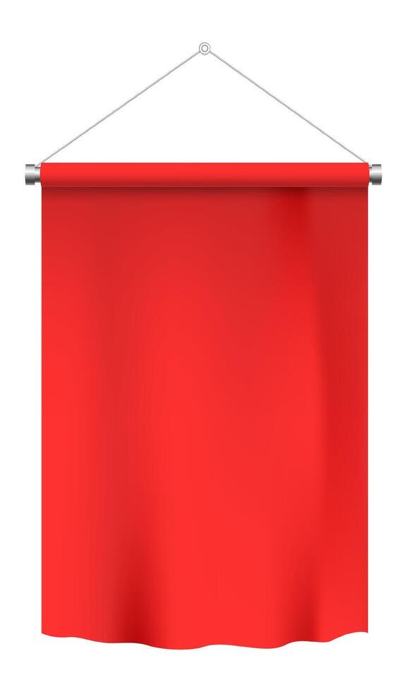 Red cloth banner hanging on a metal support creating a vibrant and eye catching display against a clean white background, perfect for showcasing messages or announcements vector