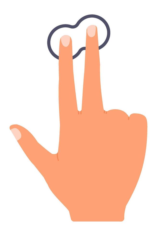 Multi touch zoom in gesture performed by index finger and middle finger pinching outwards on touchscreen representing scaling, zooming, expanding and enlarging vector