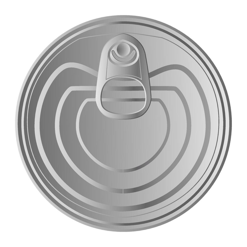 Realistic illustration featuring a closed metal tin can lid with a pull tab ring, viewed from above and isolated against a clean white background, emphasizing its sleek design vector