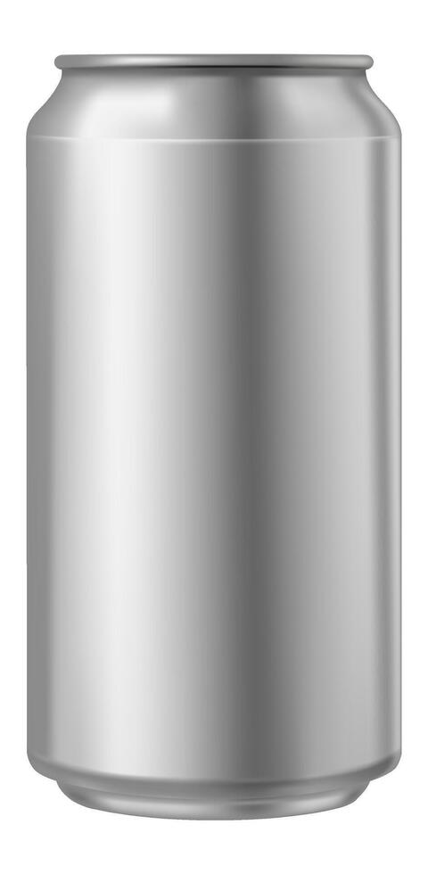 Realistic aluminum can standing on white background representing soda or beer packaging, perfect for showcasing your design or for advertising purposes vector