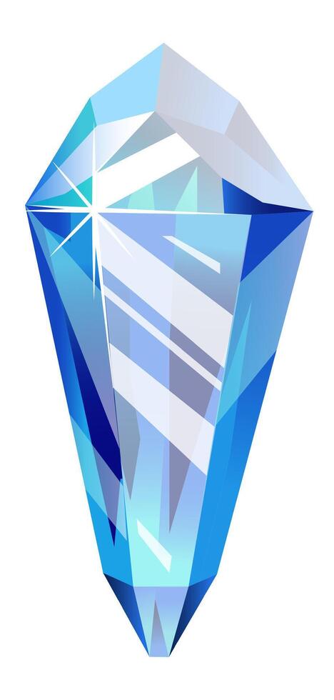 Glistening bright light blue crystal with sharp, faceted edges resting on a plain white background, creating an enchanting interplay of color and light that exudes elegance and luxury vector
