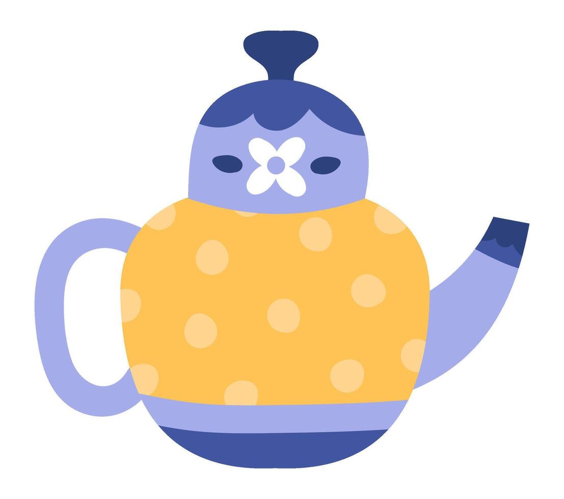 Whimsical teapot with a charming flower adornment and playful polka dots, adding a touch of joy to teatime, perfect for children's illustrations or any project needing a dose of cuteness vector
