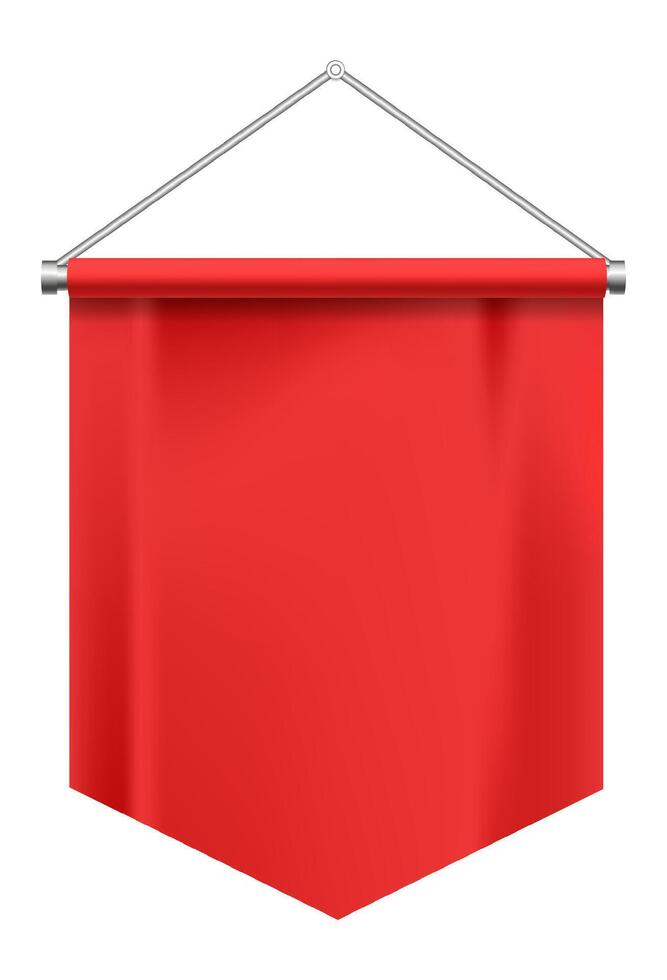 Red pennant hanging from a metallic support, featuring a blank space ideal for promoting events, sales, or important messages, set against a clean white background vector
