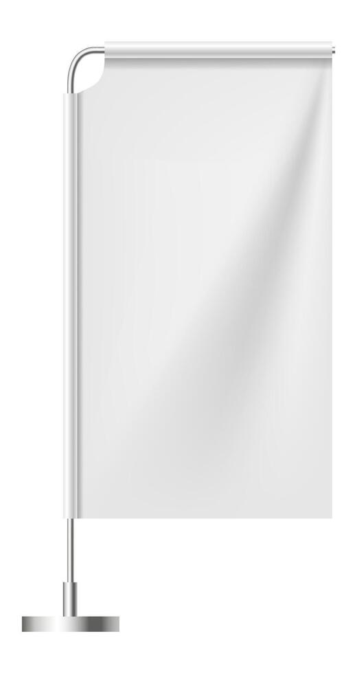 Realistic table flag waving against a white background, providing an ideal canvas for displaying designs and logos. Perfect for promotional materials and corporate branding presentations vector