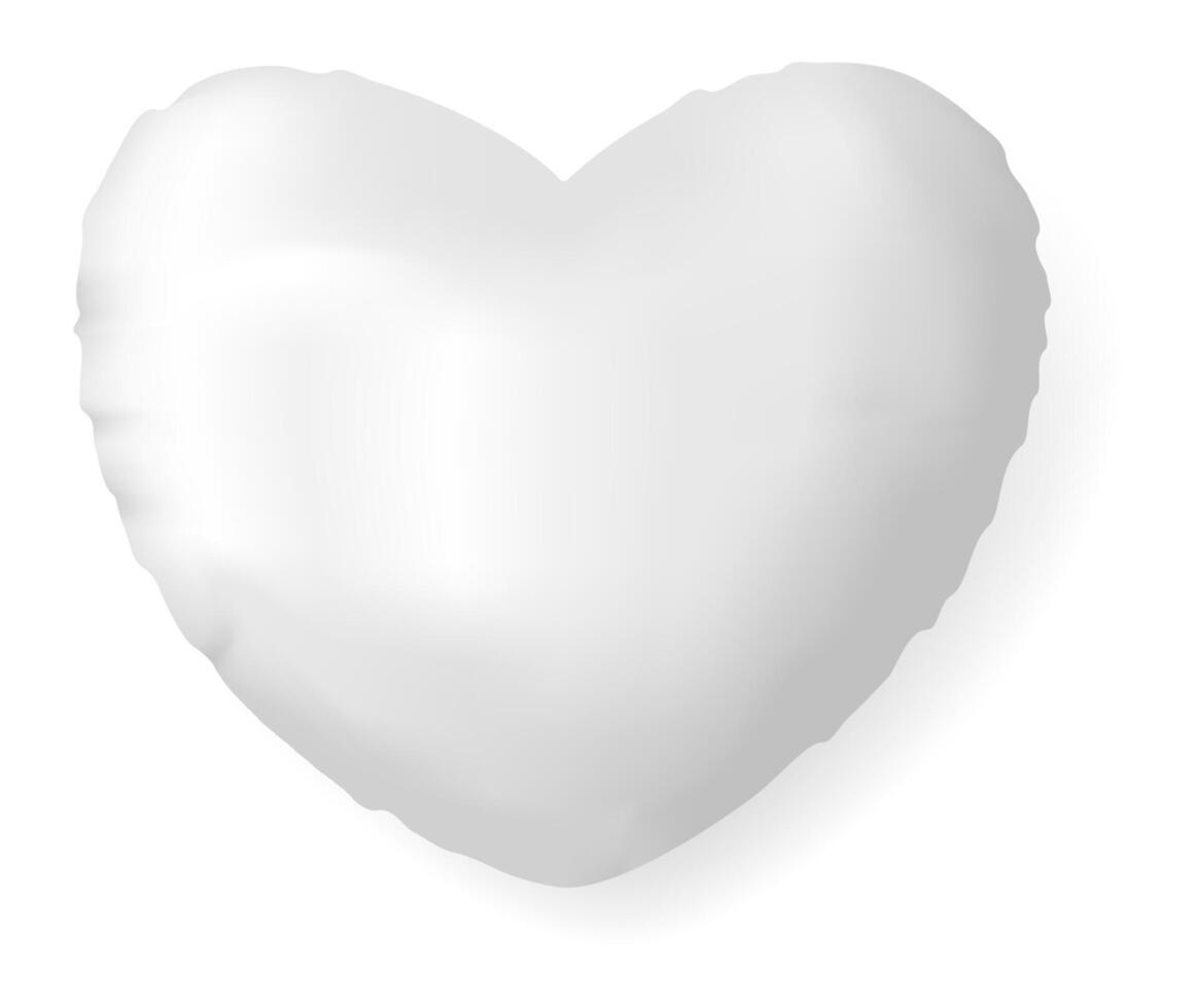 Soft white heart shaped pillow casting a gentle shadow on a pristine white background, embodying love, comfort, and relaxation in a cozy setting perfect for bedrooms and romantic occasions vector