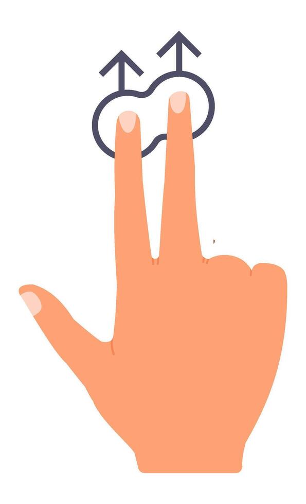 Two fingers sliding up on a touchscreen, zooming in to expand content or images with a seamless gesture, illustrating modern interaction with mobile devices and user interfaces vector