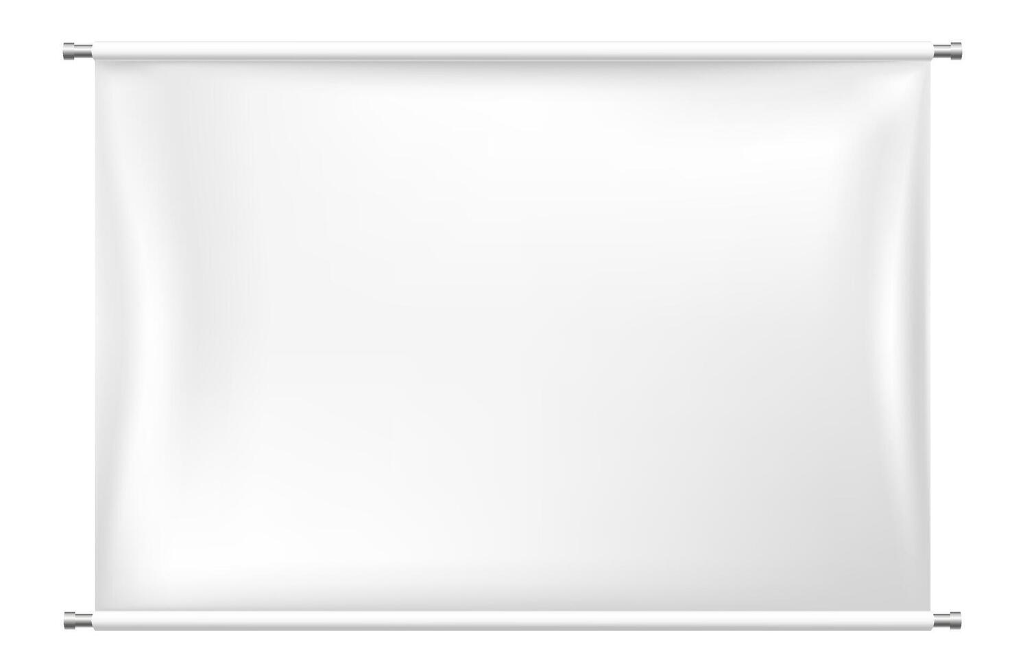 White rectangular banner hanging from a metallic border, creating a blank canvas for design or presentation purposes, isolated on a white background, providing a clean and professional look vector
