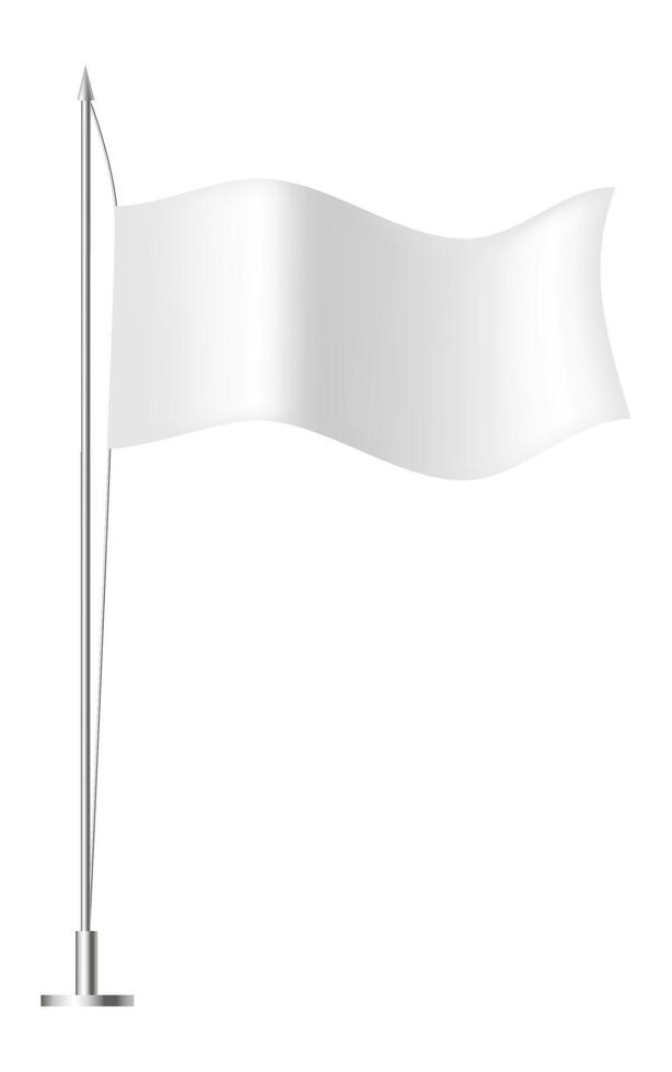 Waving white flag on a sleek silver flagpole against a bright white background, symbolizing themes of surrender, truce, and a fresh start for design opportunities vector