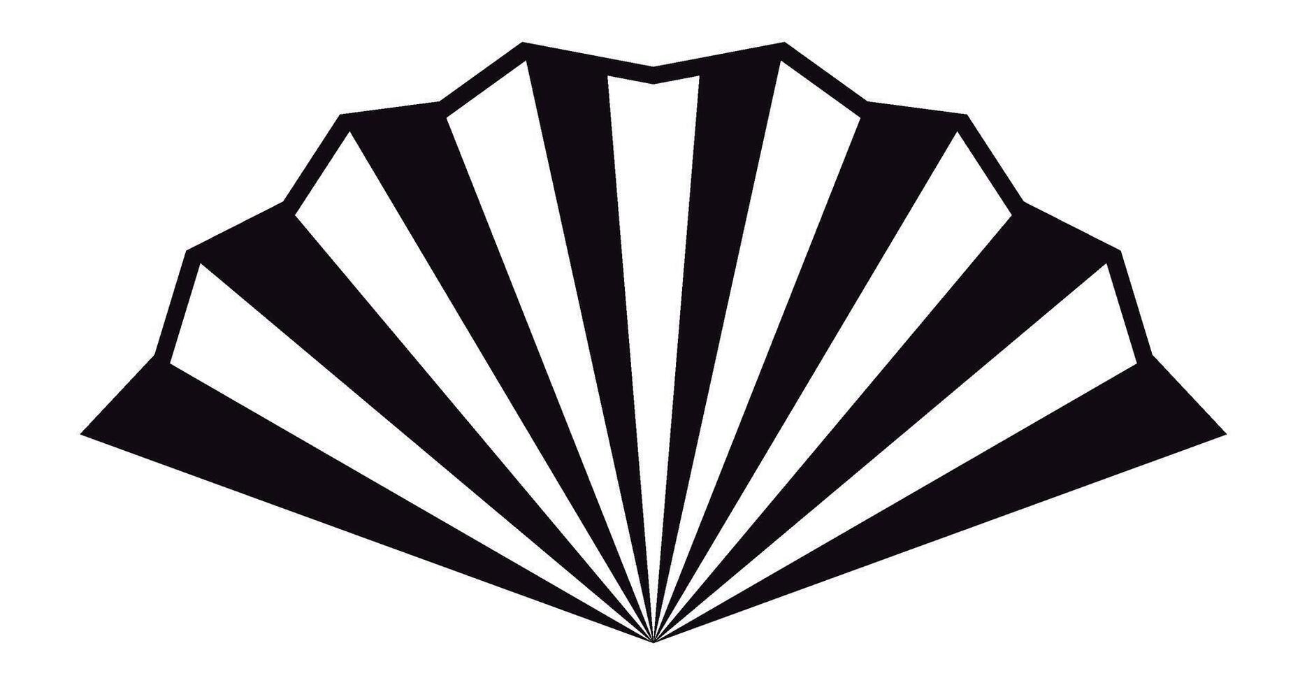 Black and white striped fan shape with jagged edges radiating outward from the center, creating an abstract design that captivates with its striking visual appeal and bold contrast vector