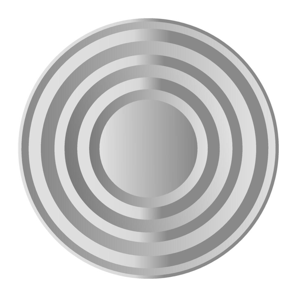 Concentric grey circles are radiating outwards, creating a metallic silver round frame with a smooth gradient, perfect for backgrounds and designs vector