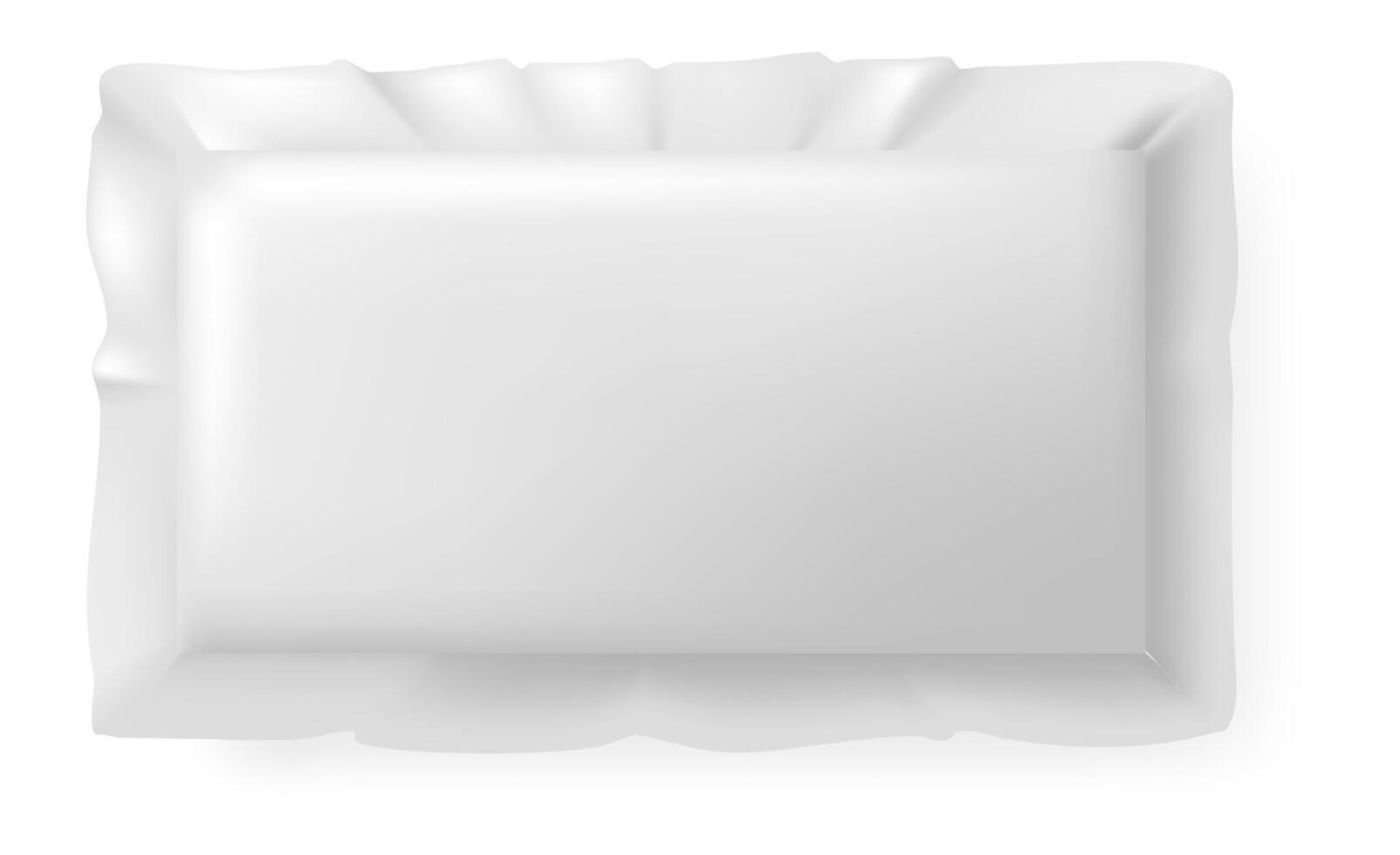 Realistic white flow pack mockup lying on a clean white background, showcasing a professional presentation perfect for branding and product packaging in various markets vector