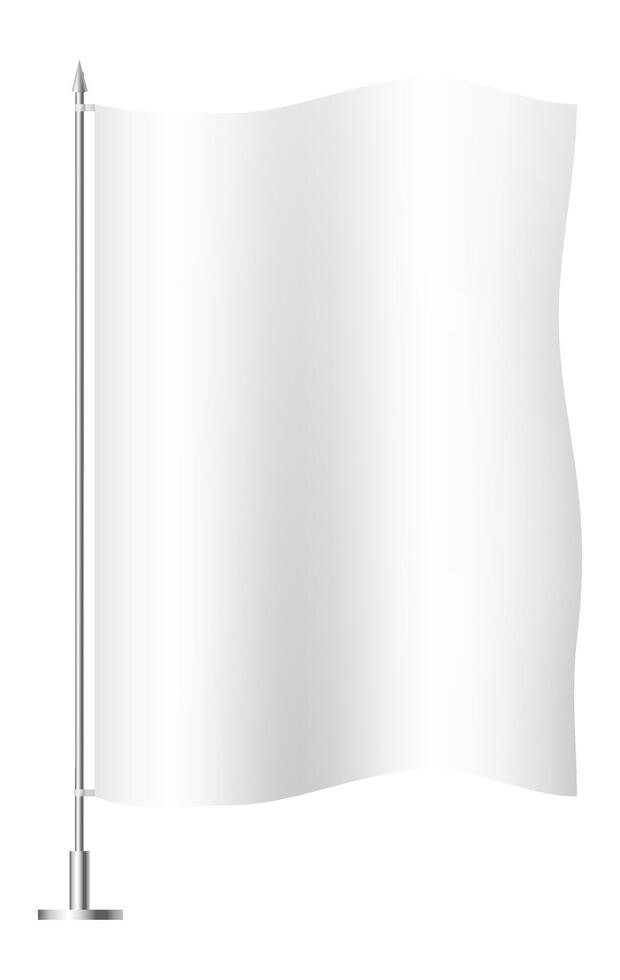 White flag is waving on chrome flagpole against white background, creating a clean and minimalist presentation suitable for customization and branding vector