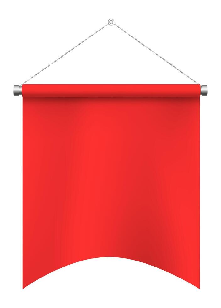 Red pennant hanging against a white background, symbolizing advertisement, celebration, success, and various events like festivals, parties, and grand openings vector