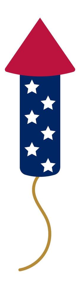 Simple illustration of a firework rocket with a red cone and white stars on a blue body, representing celebrations and holidays in the United States vector