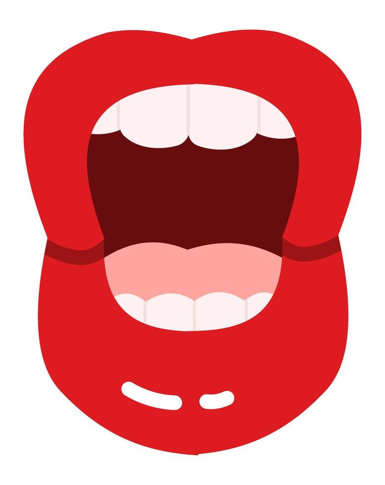 Red lips parting slightly, revealing bright white teeth and a pink tongue, conveying emotions of speaking, singing, or expressing deep feelings and desires vector
