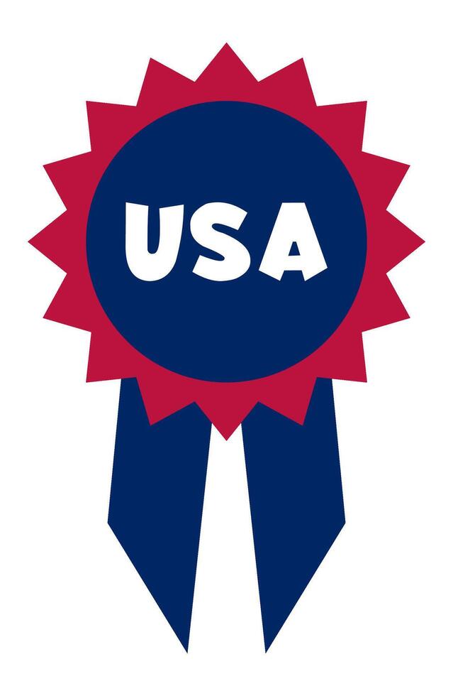Blue and red rosette with USA writing celebrating United States of America, suitable for fourth of july, memorial day, presidents' day, veterans day, columbus day, flag day or any national holiday vector