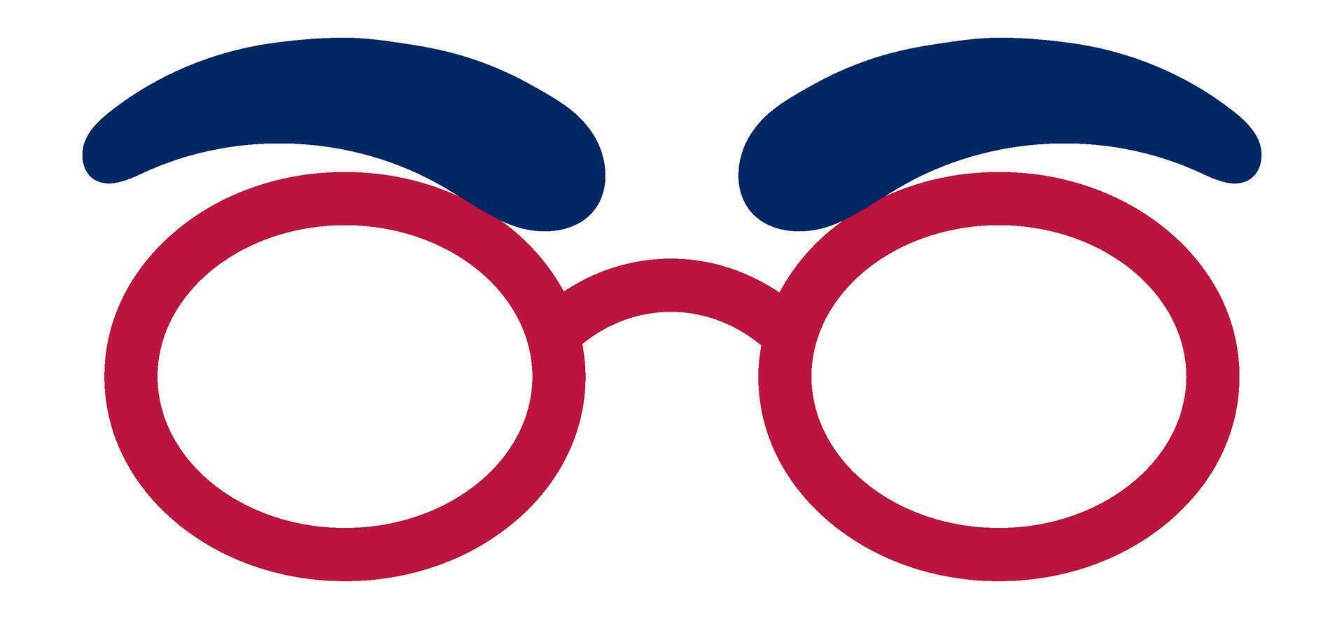 Red glasses with thick eyebrows creating a funny face icon, representing disguise, humor, and playful expressions, perfect for adding a touch of whimsy to any project vector