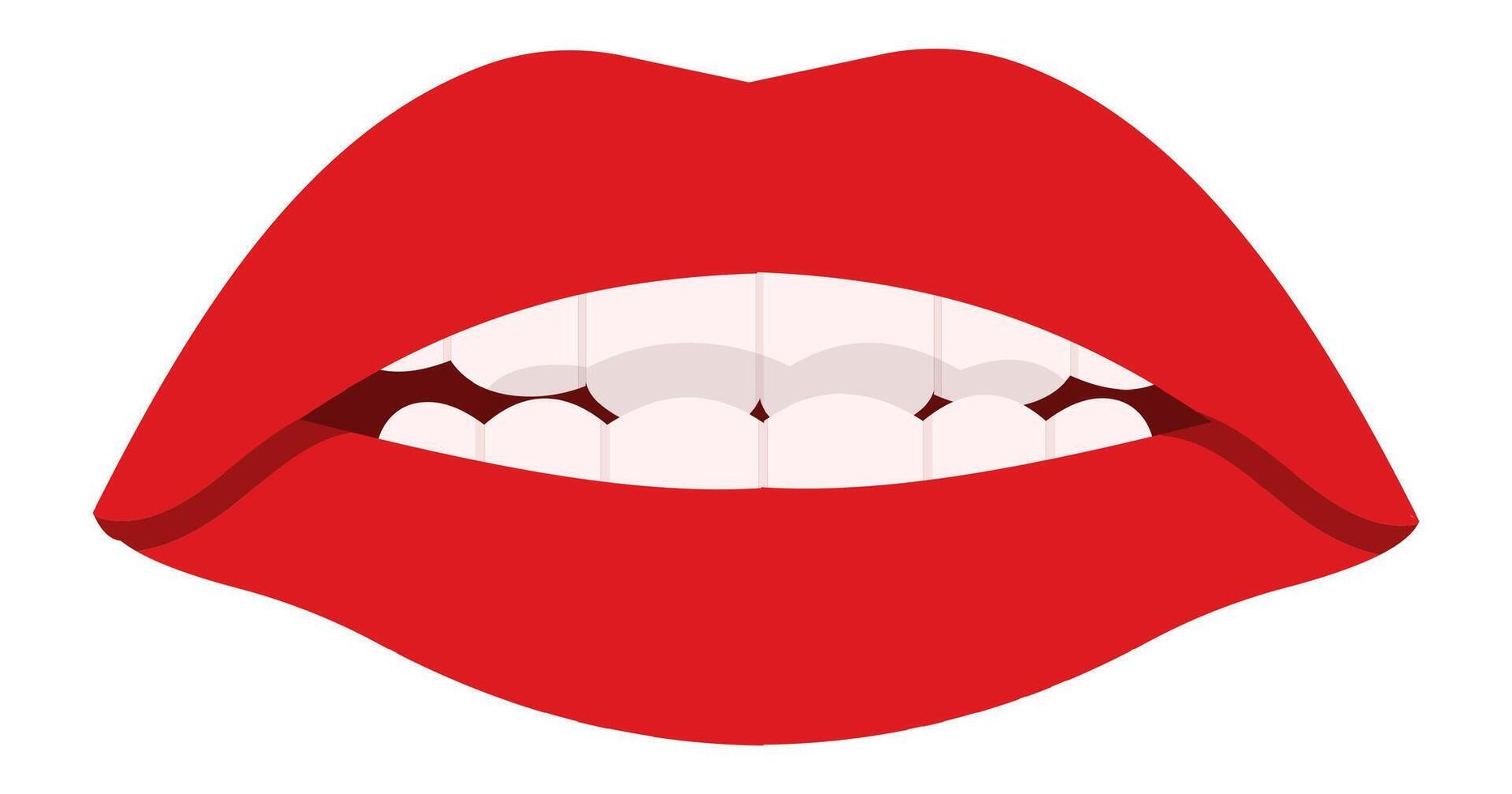 Red lips slightly open showing teeth biting lower lip, in a close up front view, isolated on white background, representing sensuality, beauty, and desire vector