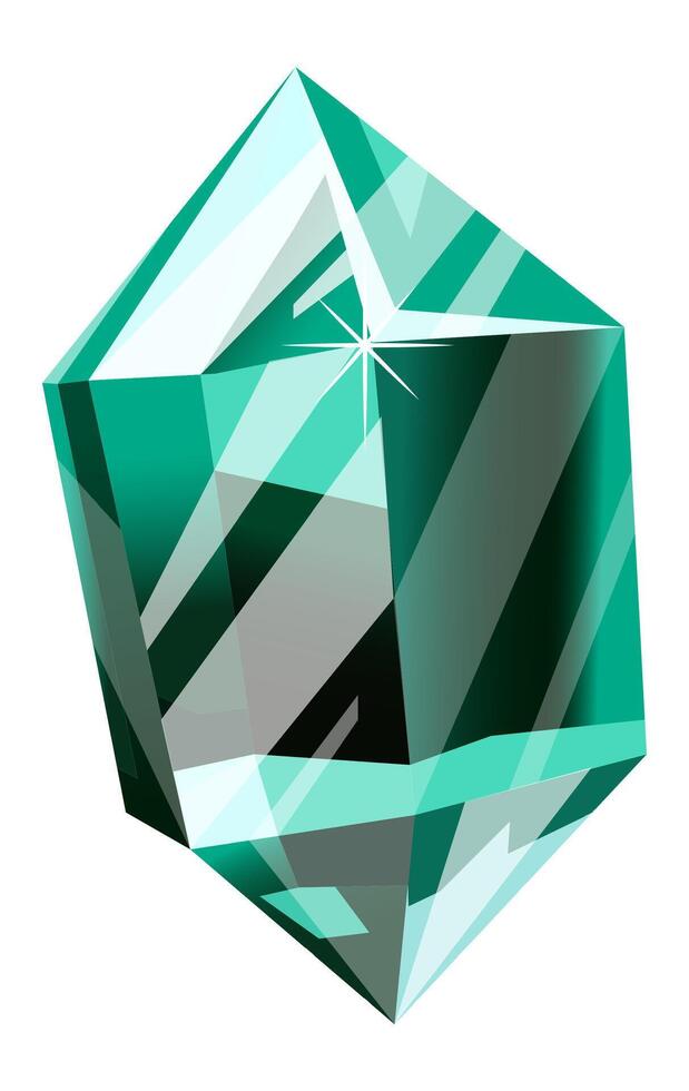 Large faceted aquamarine crystal radiating inner light against a pristine white background, enhancing fantasy or luxury themed projects with its sparkling elegance and vibrant beauty vector