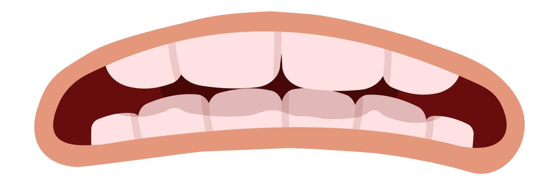 Cartoon mouth grimacing and revealing teeth while biting down, conveying frustration and anger through an expressive illustration isolated on a white background vector