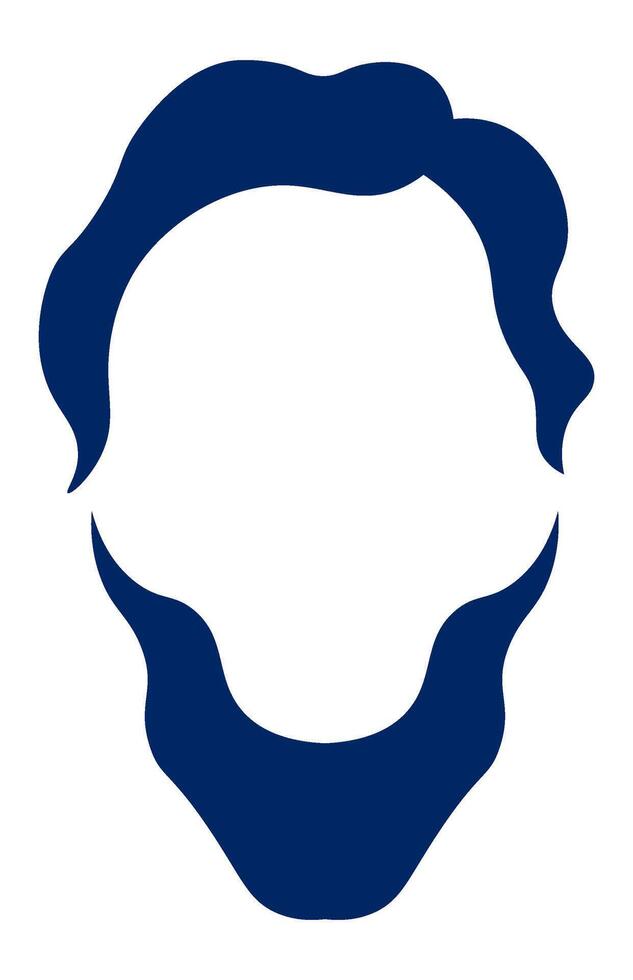 Minimalist graphic representing the face of Abraham Lincoln, recognizable by his characteristic hairstyle and beard, using only two colors and negative space vector