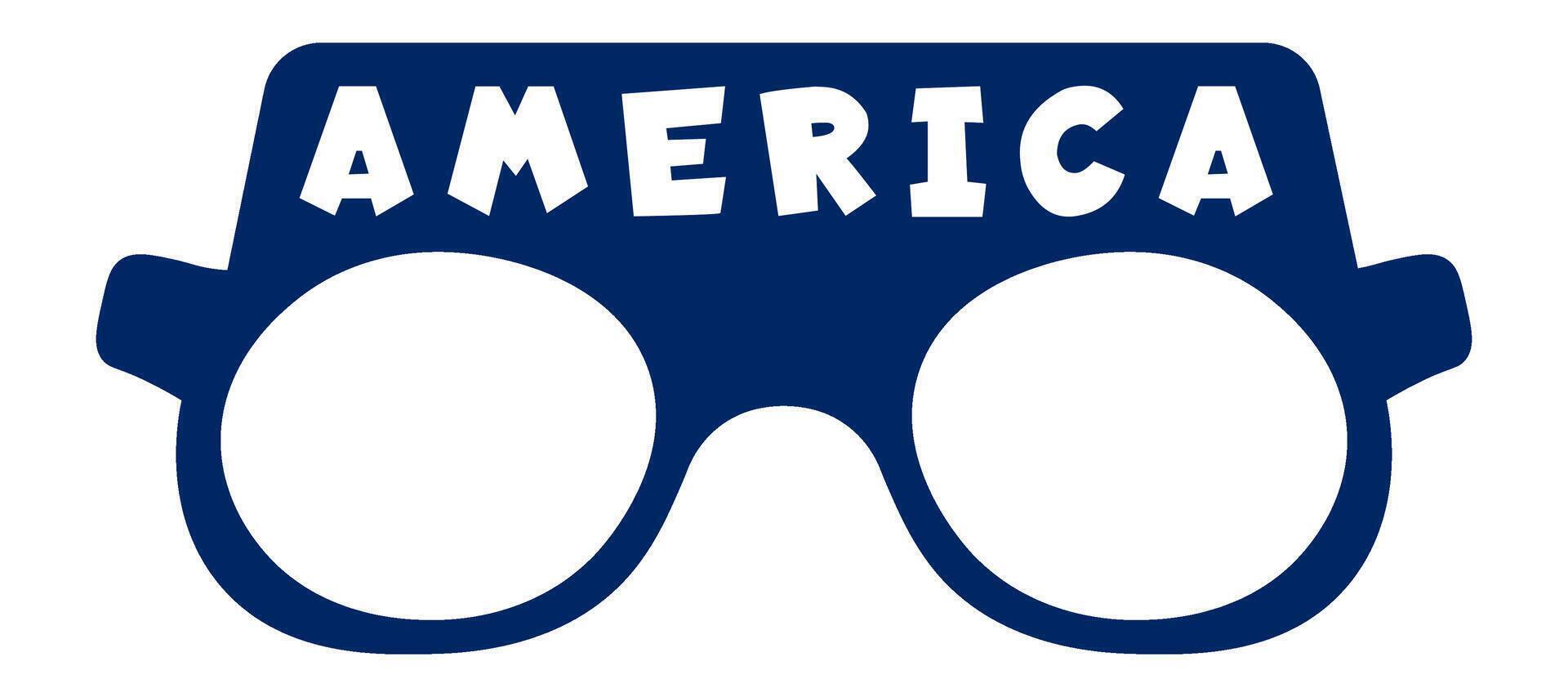 Dark blue novelty glasses featuring America prominently displayed, celebrating the spirit of the United States. Perfectly suited for patriotic events and festive gatherings vector