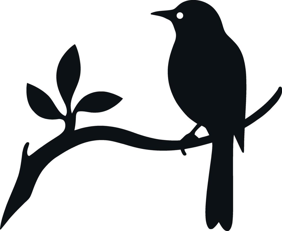 Bird on branch silhouette isolated on white background vector
