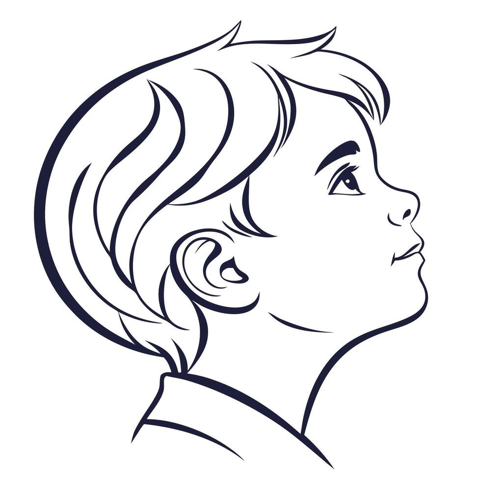 A boy's profile in black and white vector