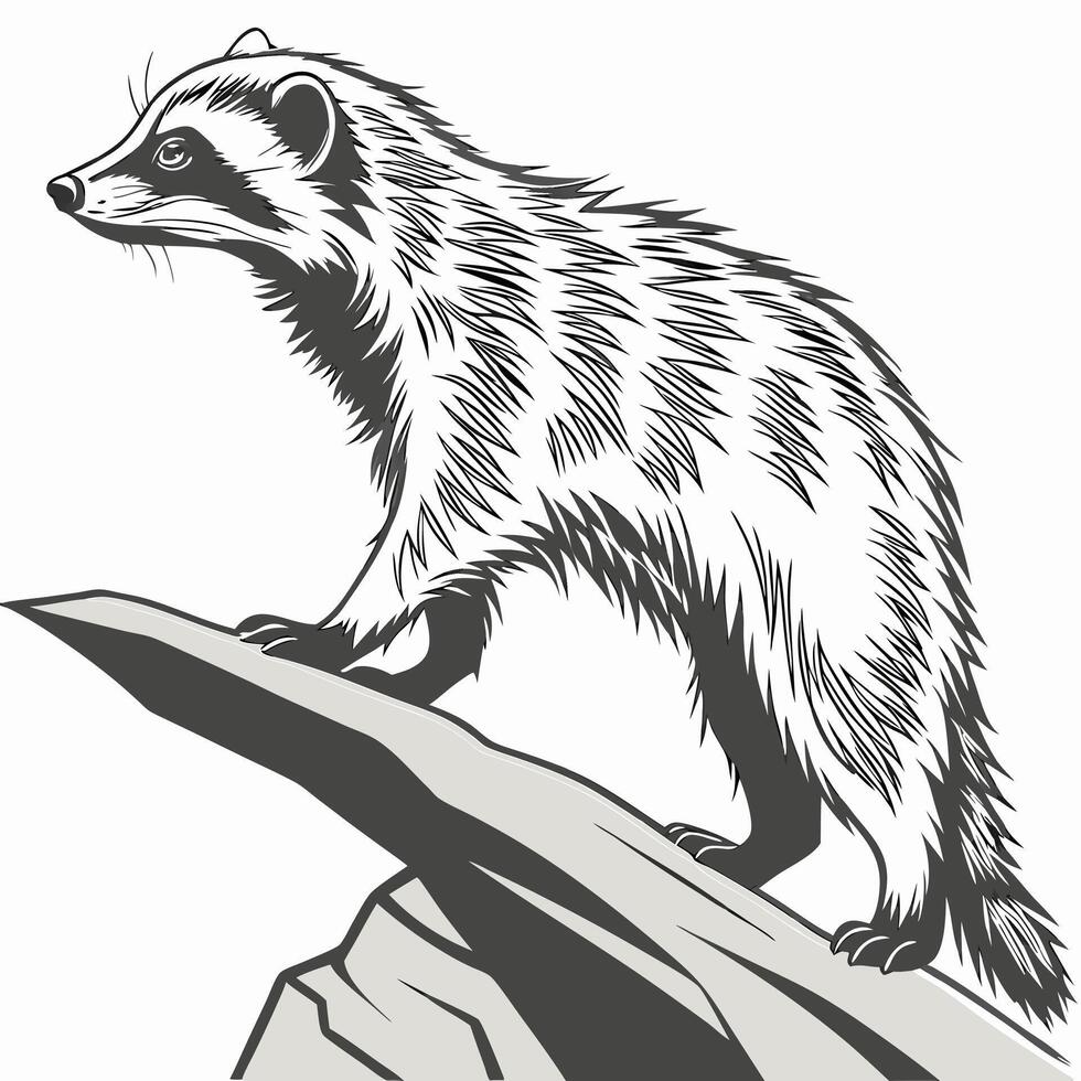 A drawing of a raccoon standing on a rock vector
