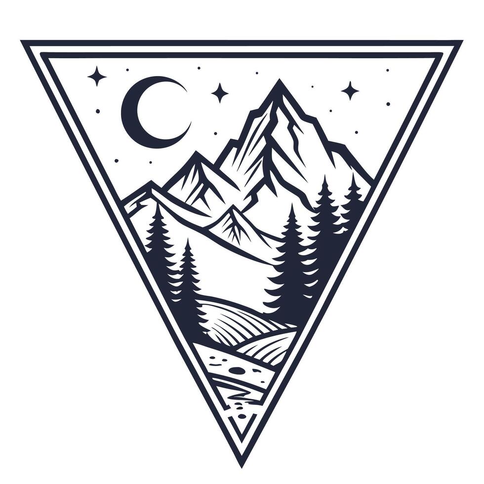 A triangle with a mountain and trees vector