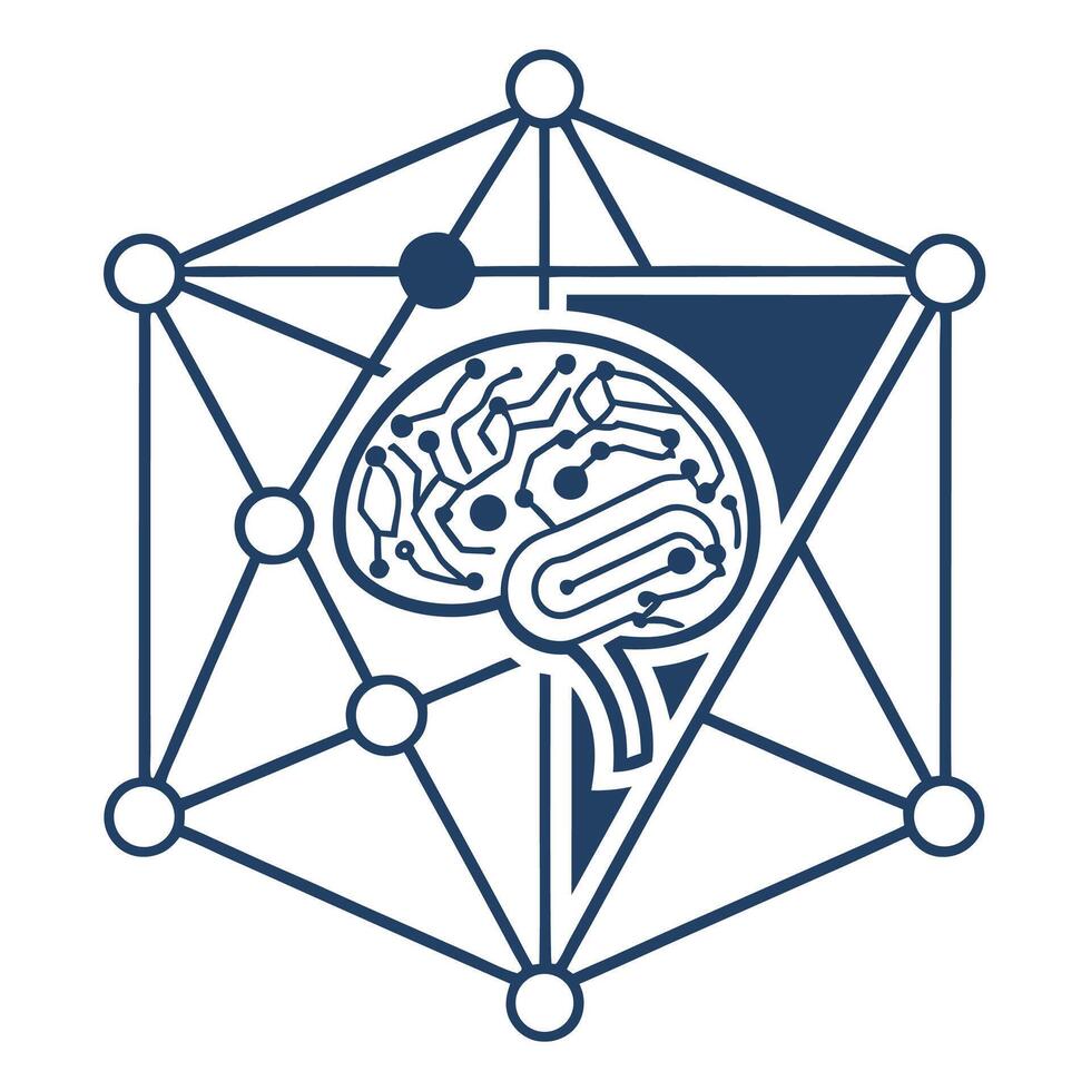 The brain is in a hexagon shape with a line connecting it to other lines vector