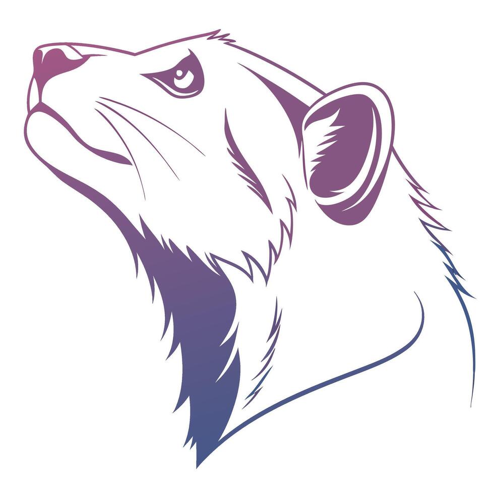 A ferret head in a purple and white color scheme vector