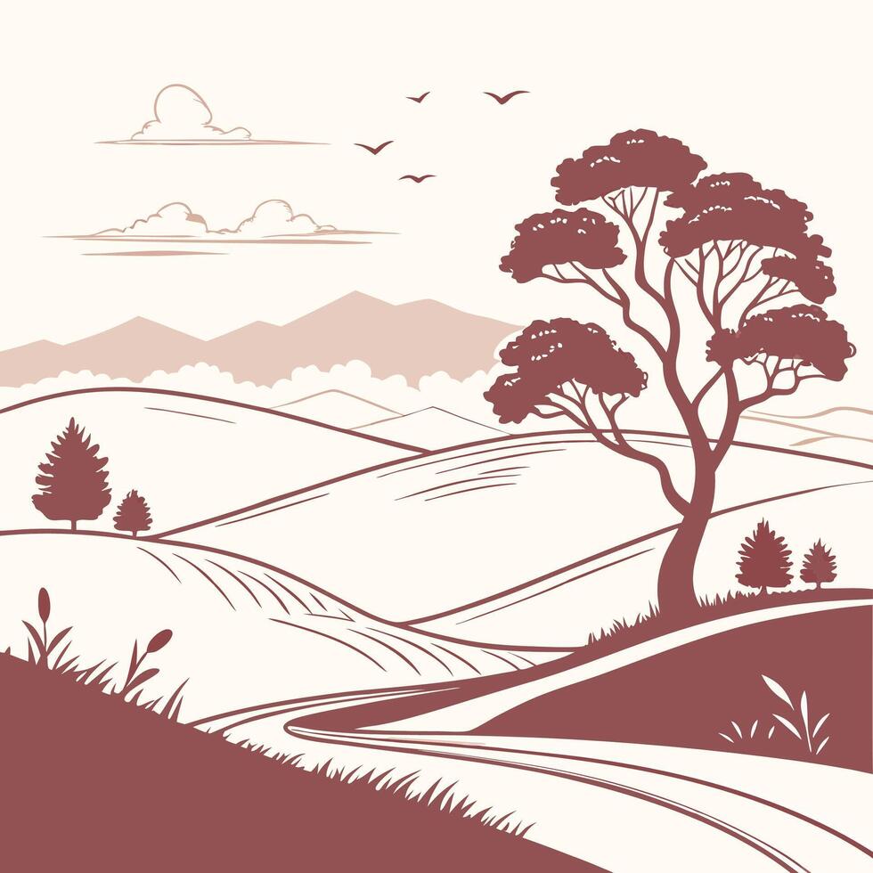 A landscape with trees and a road vector