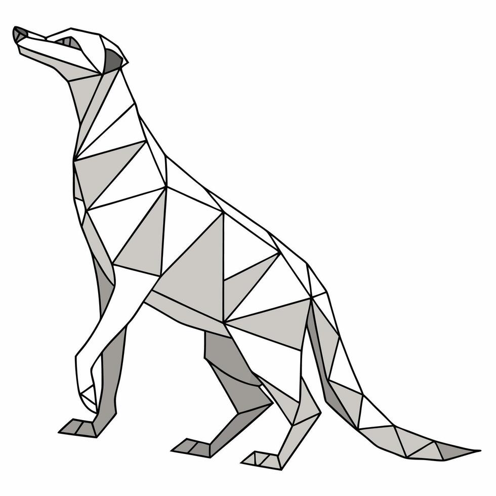 A dog made of triangles standing on its hind legs vector