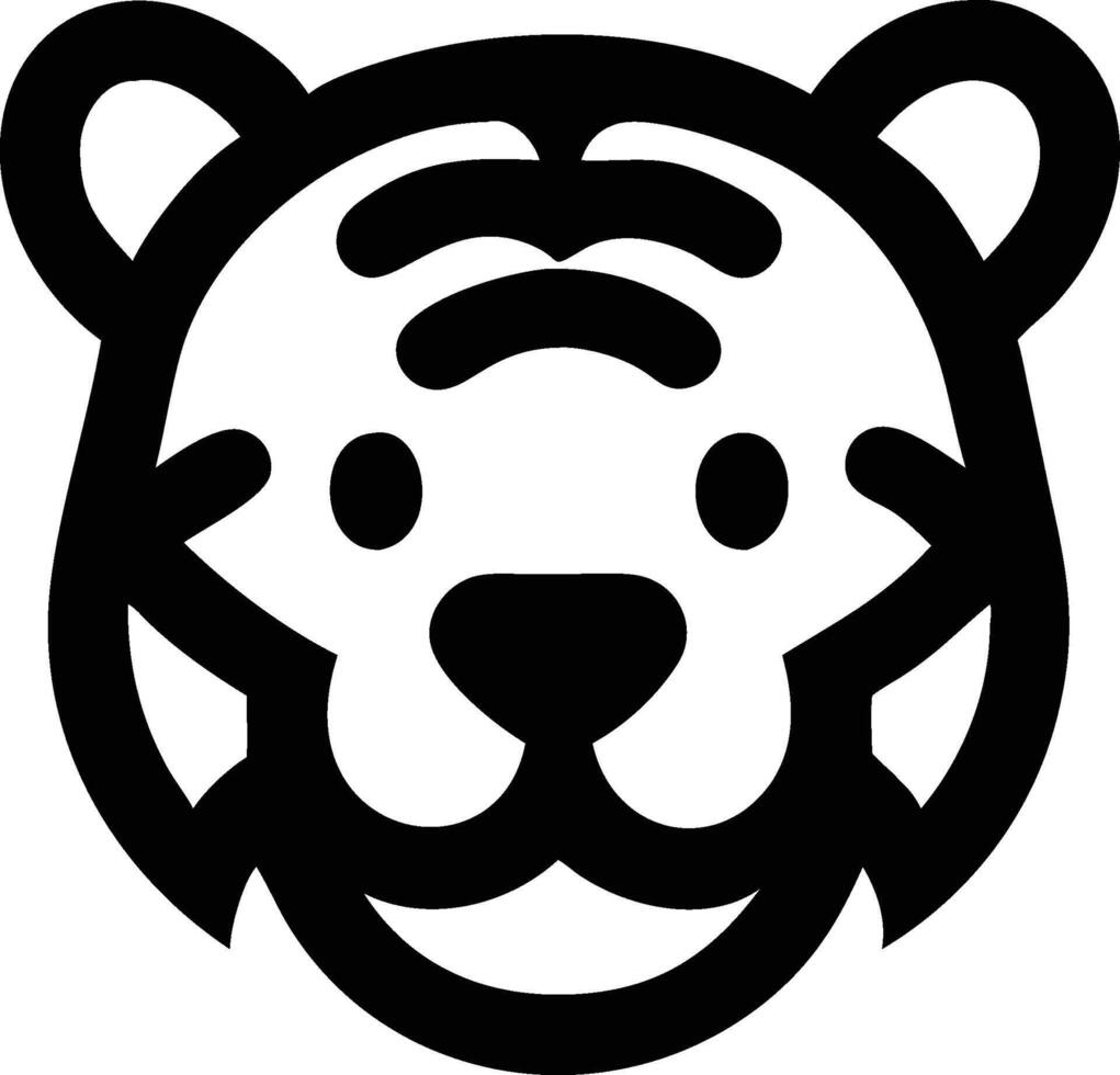 Black and White Tiger Face Icon Bold Outline Simple Cartoon Style vecto vector