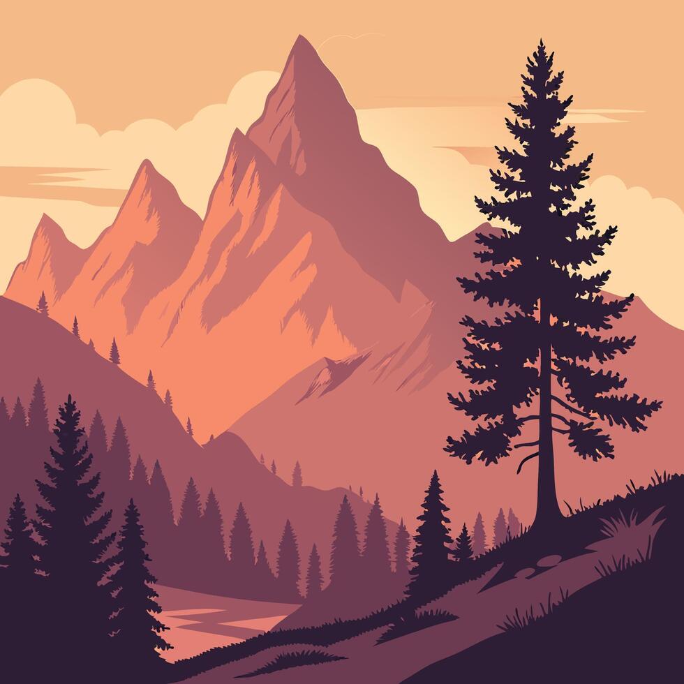 A mountain landscape with trees and mountains vector