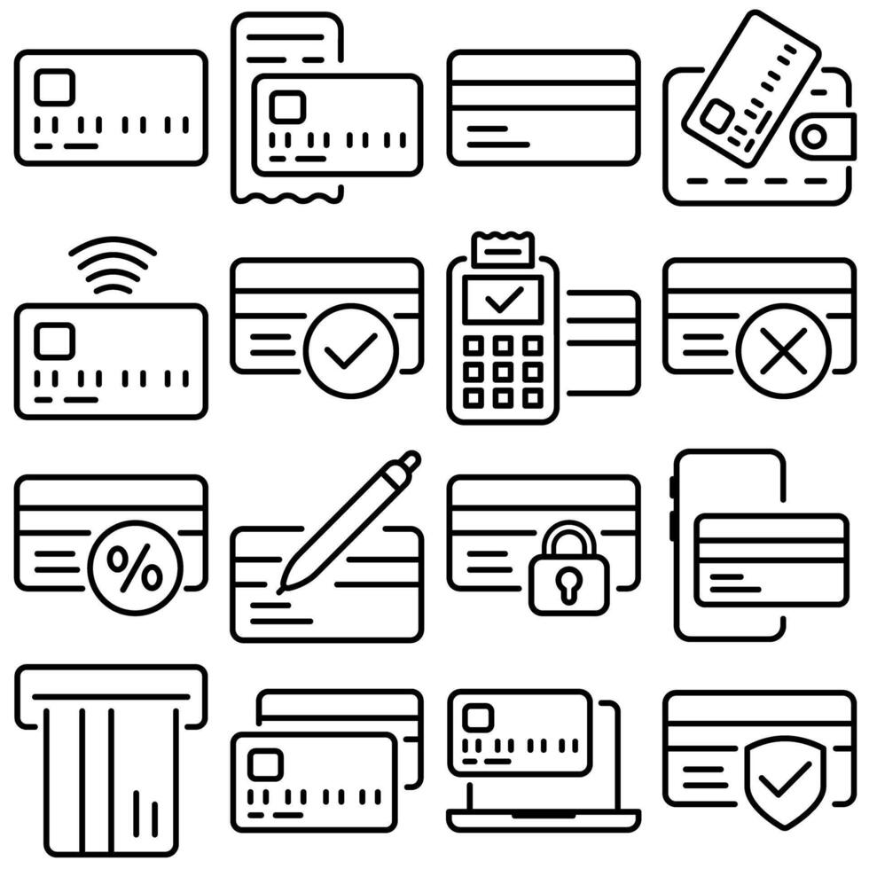 Credit Card Essentials Icon Set Outline Style vector